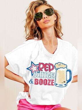 BiBi Red White and Booze Graphic Jersey Top